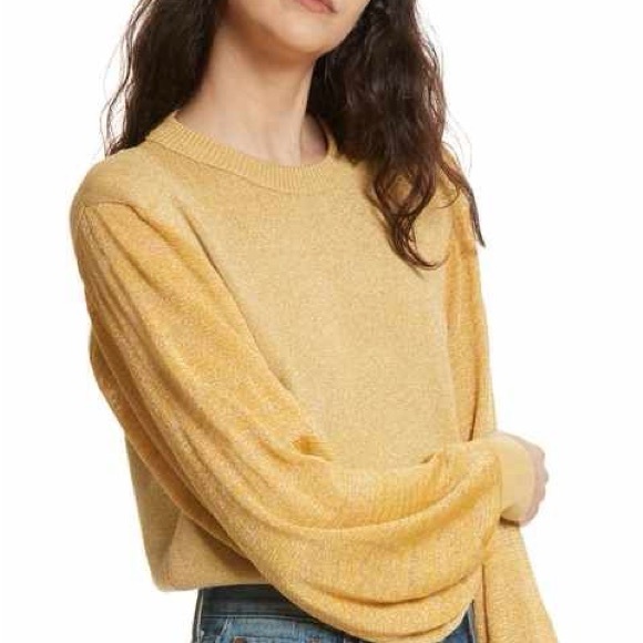 Free people let it shine balloon sleeve sweater yellow size large - Picture 2 of 6